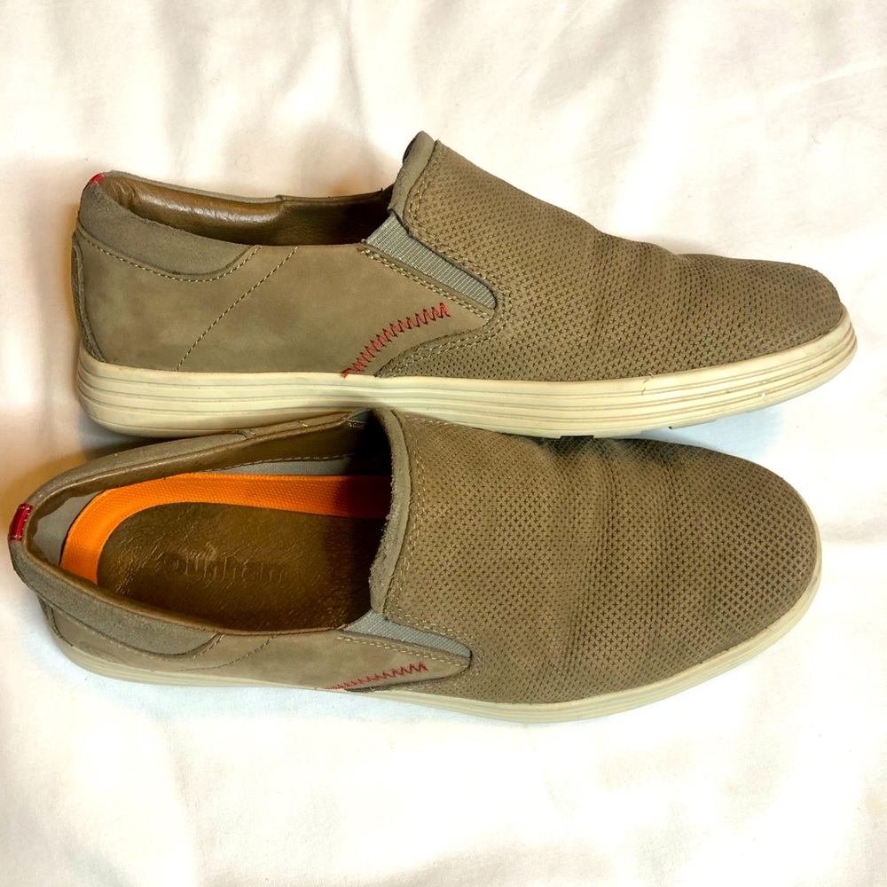 Dunham Colchester Taupe Perforated Leather Upper Slip On Sneakers Shoes